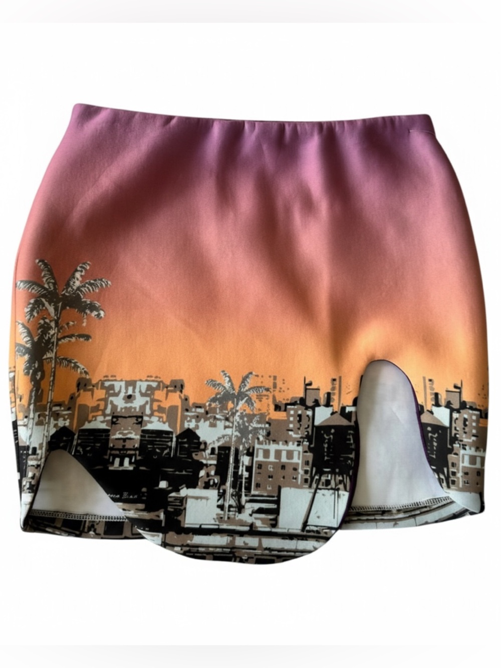 Sammy B New York Cityscape Mini Skirt Sunset Palm Tree Size M NWT
